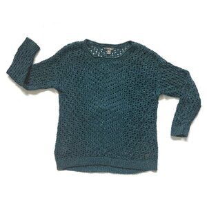 Eddie Bauer Oversized Boxy Knit Crochet Teal Sweater, Small